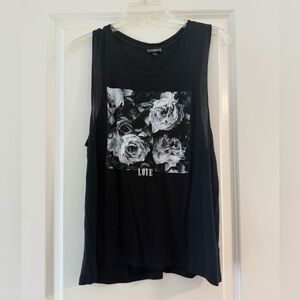 Express Black Floral Graphic Tank Top